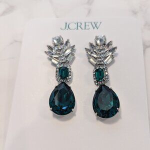J. Crew Silver and emerald green Statement Earrings